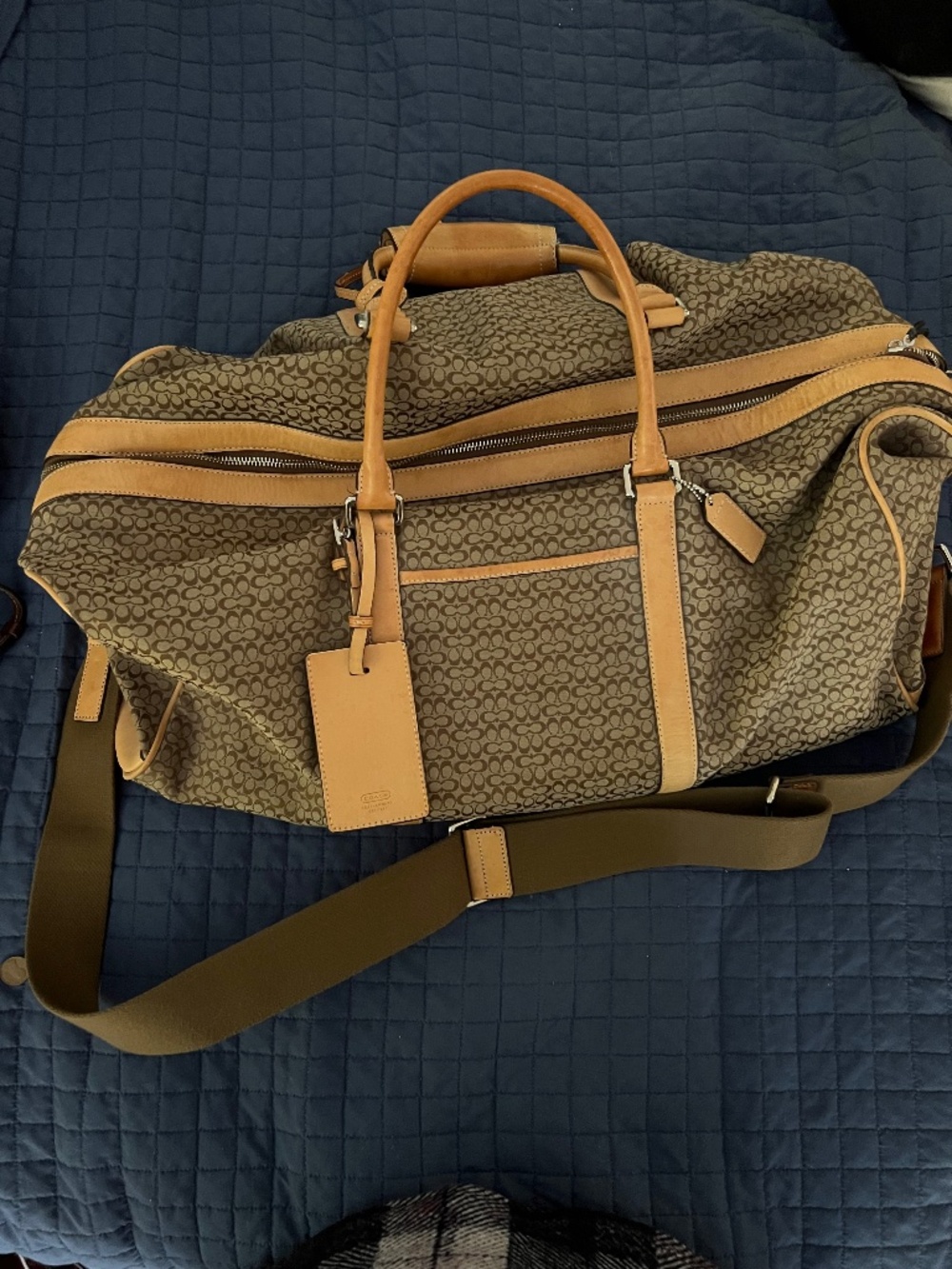 Coach F77013 Signature Large Travel Duffel Bag Weekender Luggage Tan Brown